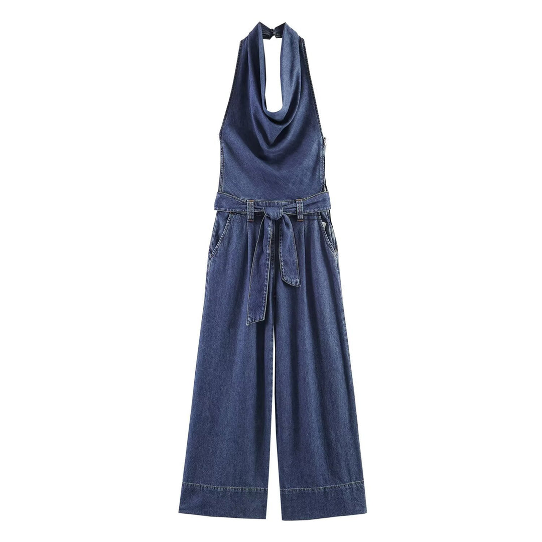 Dame jumpsuit med halvdækning og bredt ben Skovae
