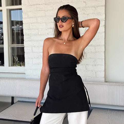 Dame Strapless top med figursyet pasform og sidelægning detalje Stilla