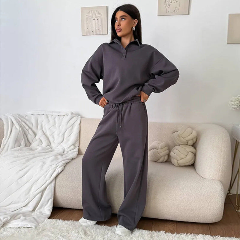 Kvinders sporty loungewear sæt med høj krave og vid skæring Skovae