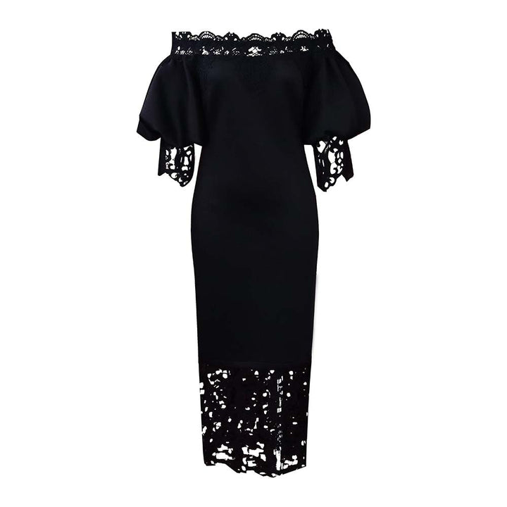 Dame figurtilpasset kjole med Off-Shoulder design og blonde ved kanten Stilla