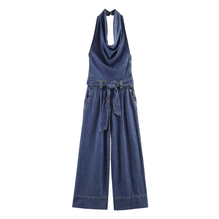 Dame jumpsuit med halvdækning og bredt ben Skovae