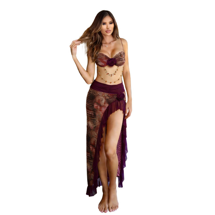 Damen elegantes Wickel-Badeanzug-Set mit floralem Design und Rüschen Skovae