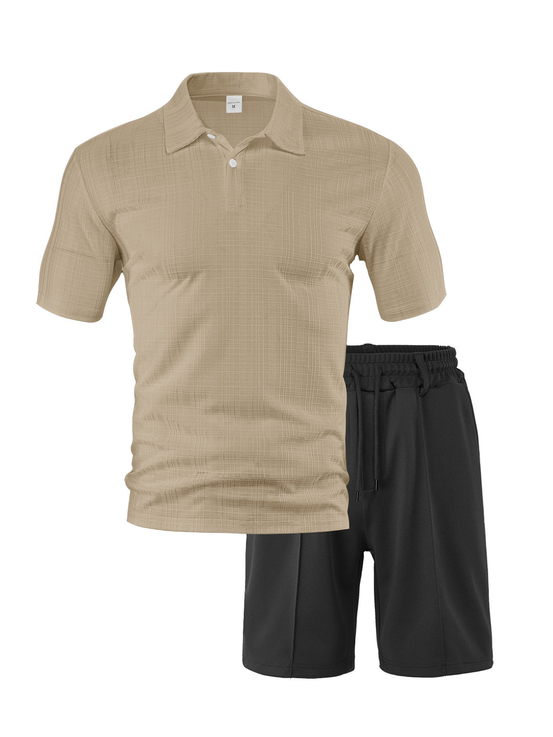 Herrer to-delt sommer-rejse-sæt med tekstureret kortærmet poloshirt og funktionelle mesh-shorts Skovae