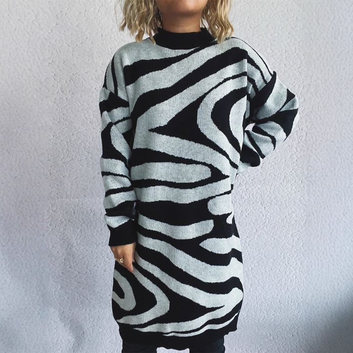 Kvinders oversized striktrøje med moderne zebra mønster Stilla