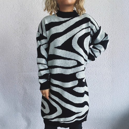 Kvinders oversized striktrøje med moderne zebra mønster Stilla
