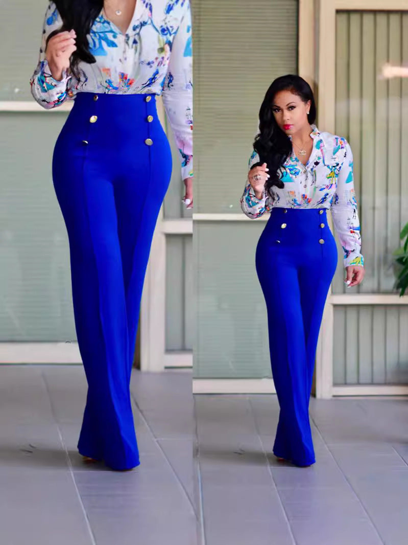 Dame Flared High-Waist-bukser med dekorative knapper Stilla