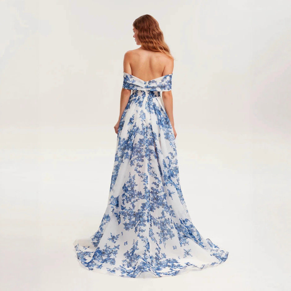 Kvinders maxikjole lavet af chiffon med blomstermønster Skovae
