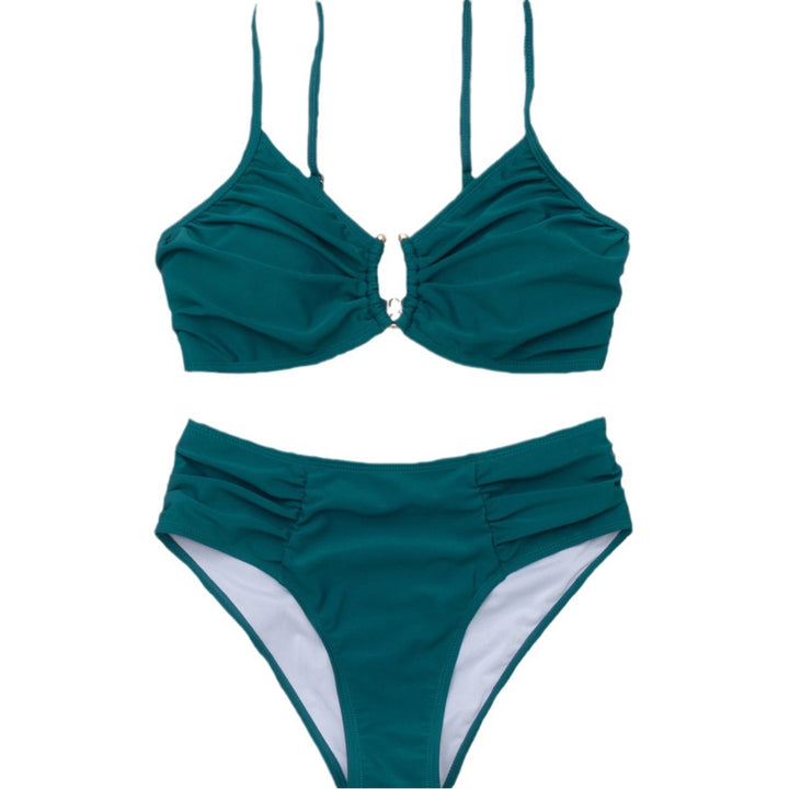 Dame højtaljet bikini med raffineret rynkeelement og elegant smykkedetalje Skovae