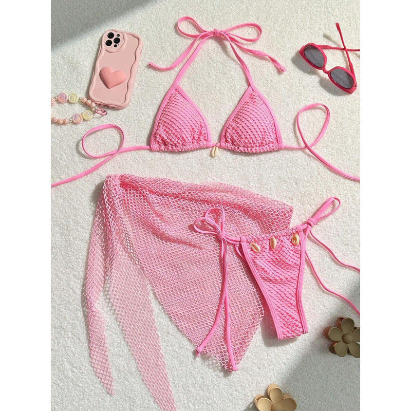 Dame net-bikini-sæt med stilfulde sløjfer og muslingedetaljer Skovae