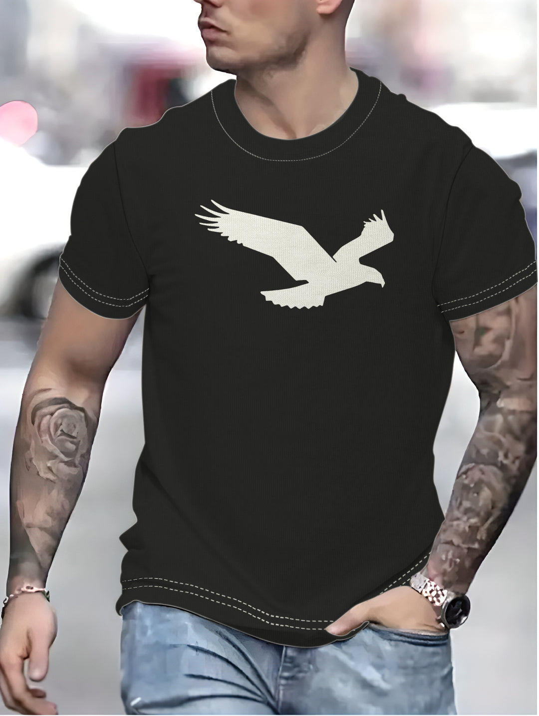 Herre T-shirt med stilfuldt ørnedesign og blødt bomuldsstof Stilla