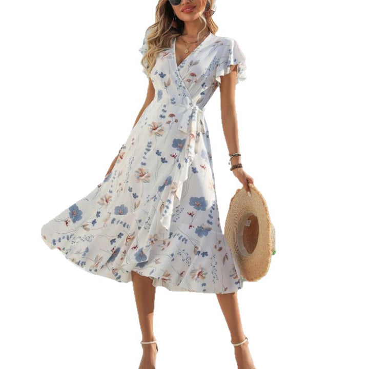 Dame Floral Print Viskestykke med asymmetrisk kant Stilla