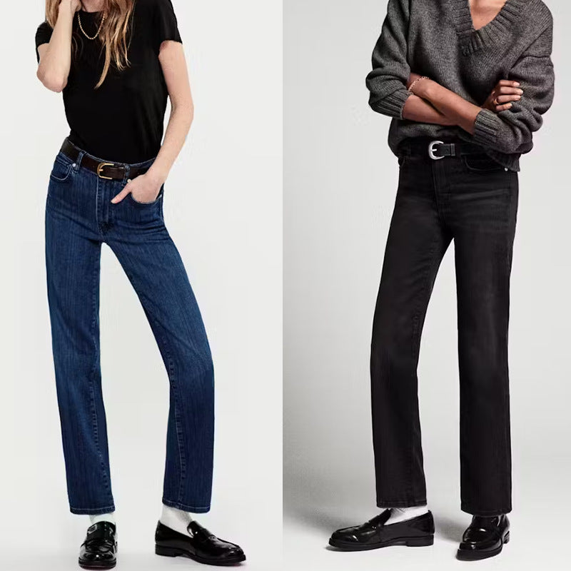 Dame klassiske, figursyede denim-bukser med høj talje og minimalistiske detaljer Stilla