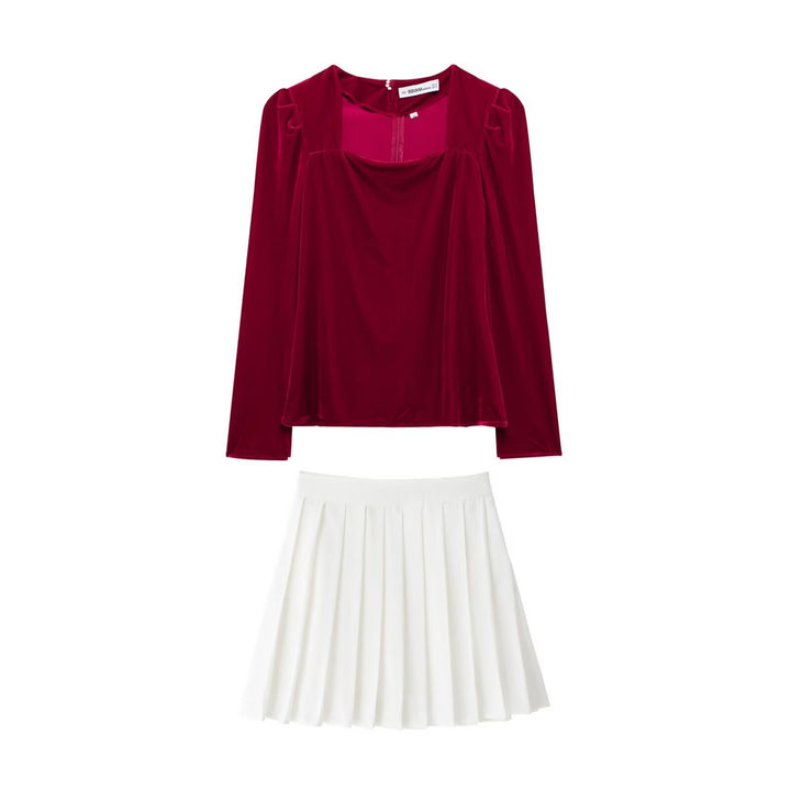 Femme Elegante Samt-Top og Faltenrør-Set Stilla