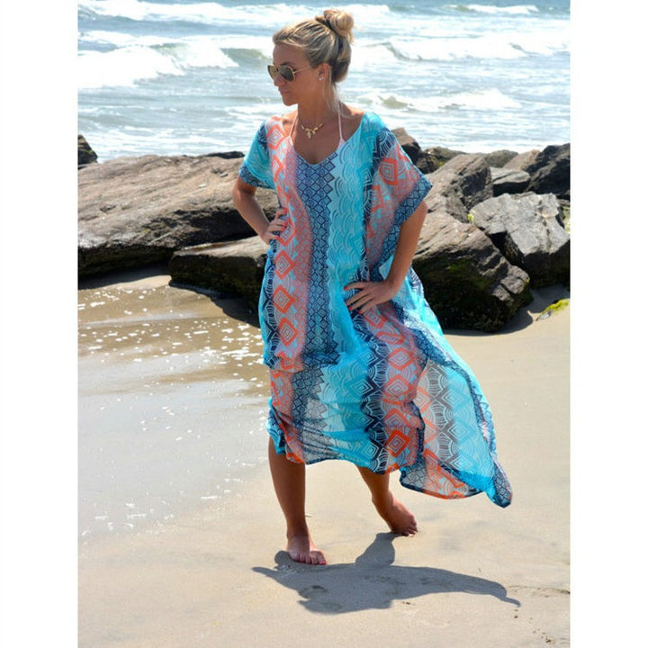 Dame Strandkaftan med kunstnerisk geometrisk design Stilla