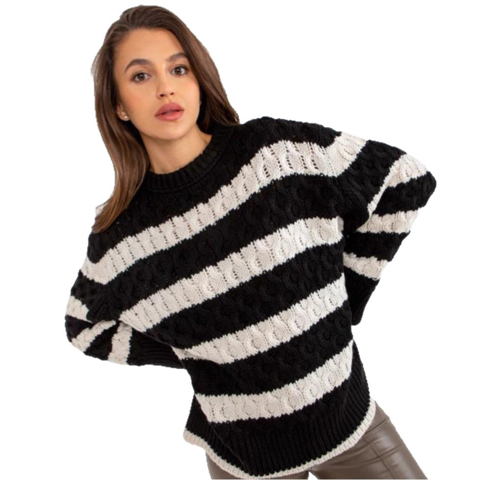 Kvinder striped strik pullover med voluminøse ærmer og unikt mønster Stilla