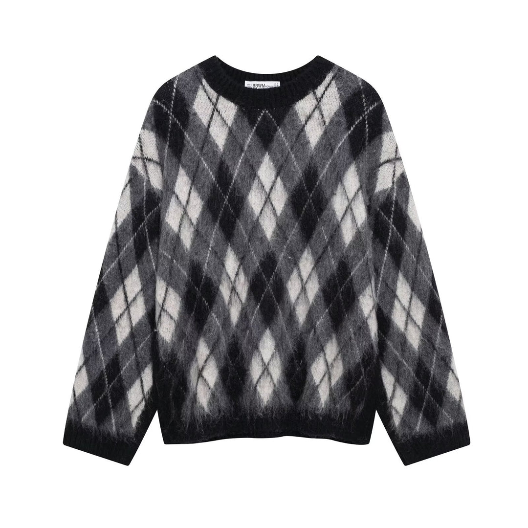 Femme Argyle-mønster Strikpullover Stilla