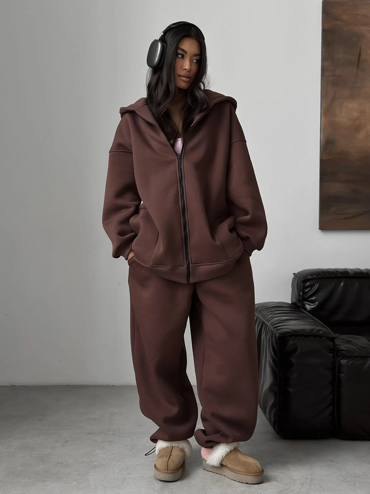 Kvinders afslappede oversized hoodie og jogger sæt med elastiske manchetter og behagelig pasform