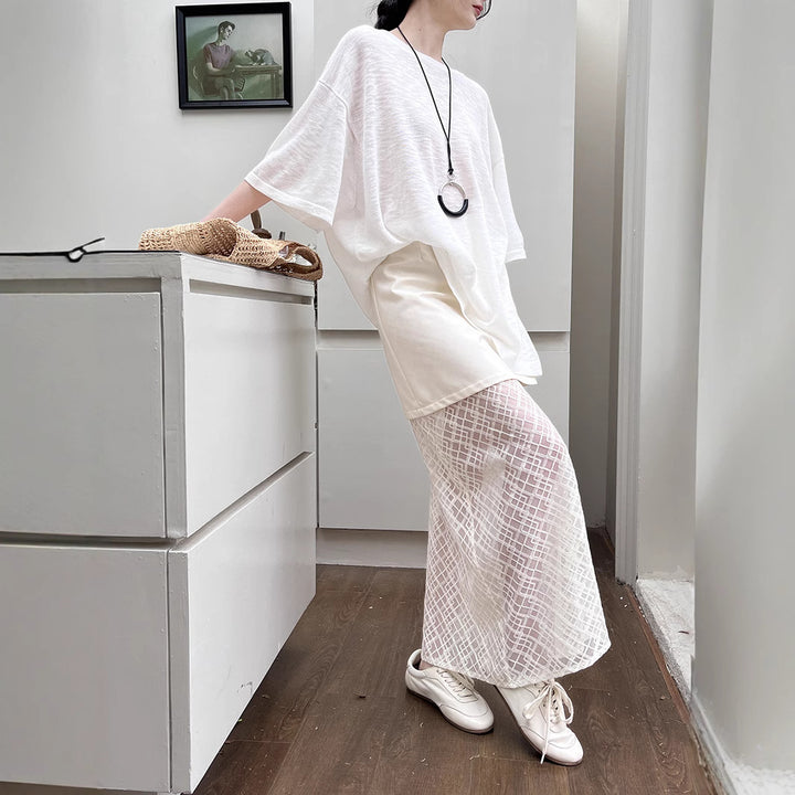 Dame Midi-nederdel med asymmetrisk snit og transparent spids Stilla