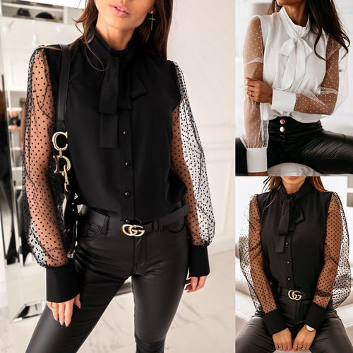 Dame elegant bluse med transparente ærmer Stilla