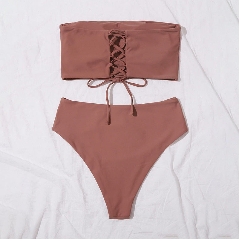 Dame Bandeau-Bikini med høj talje Skovae