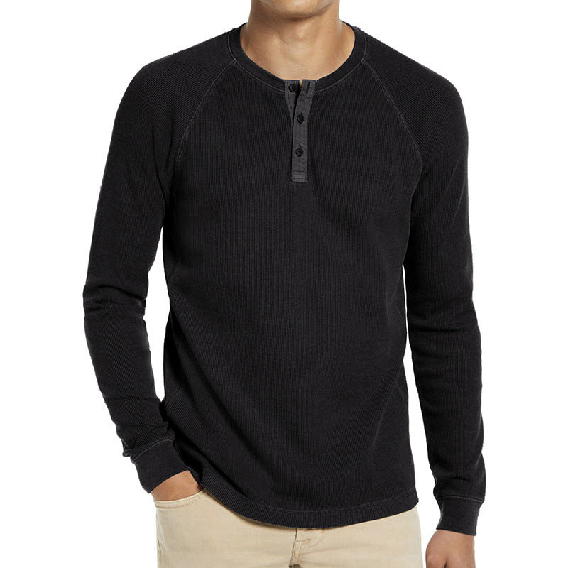 Herrer langærmet Henley-shirt med struktureret væv Stilla