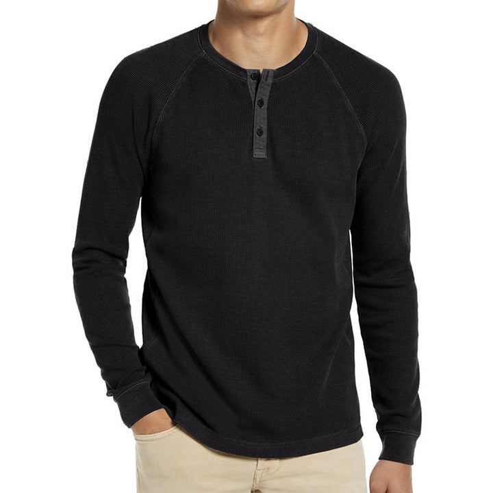 Herrer langærmet Henley-shirt med struktureret væv Stilla