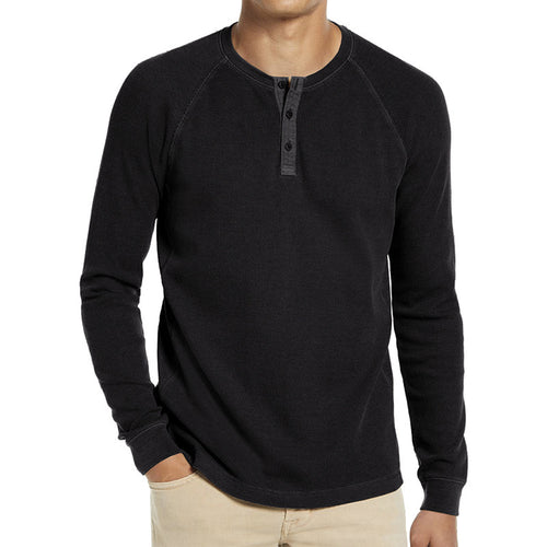 Herrer langærmet Henley-shirt med struktureret væv Stilla