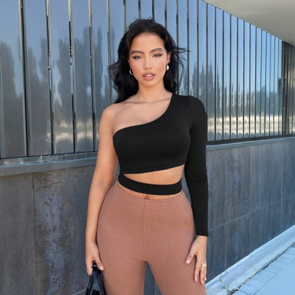 Kvindernes asymmetrisk cropped top med en lang ærme Stilla