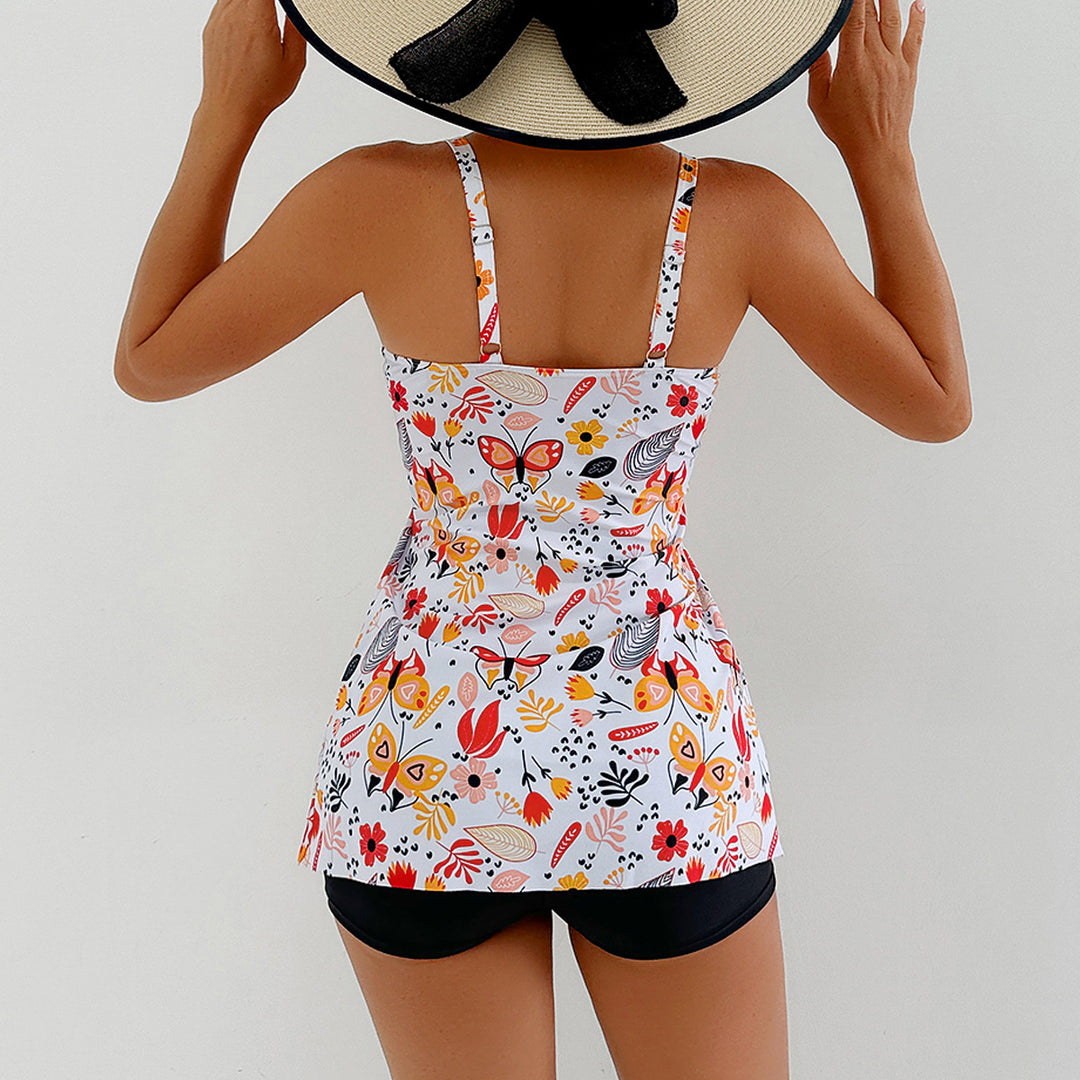 Dame Tankini sæt med floral overkjole og integreret shorts Stilla