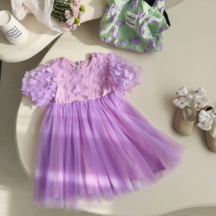 Pige Elegant Sommerfugl Applikation Tyllkjole Stilla