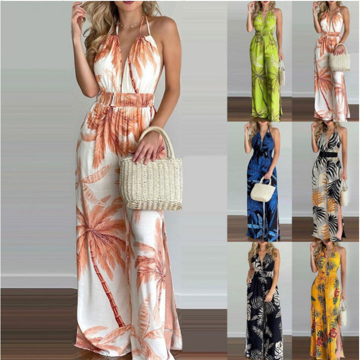 Dame Tropisk Tryk Højslidt Jumpsuit Stilla