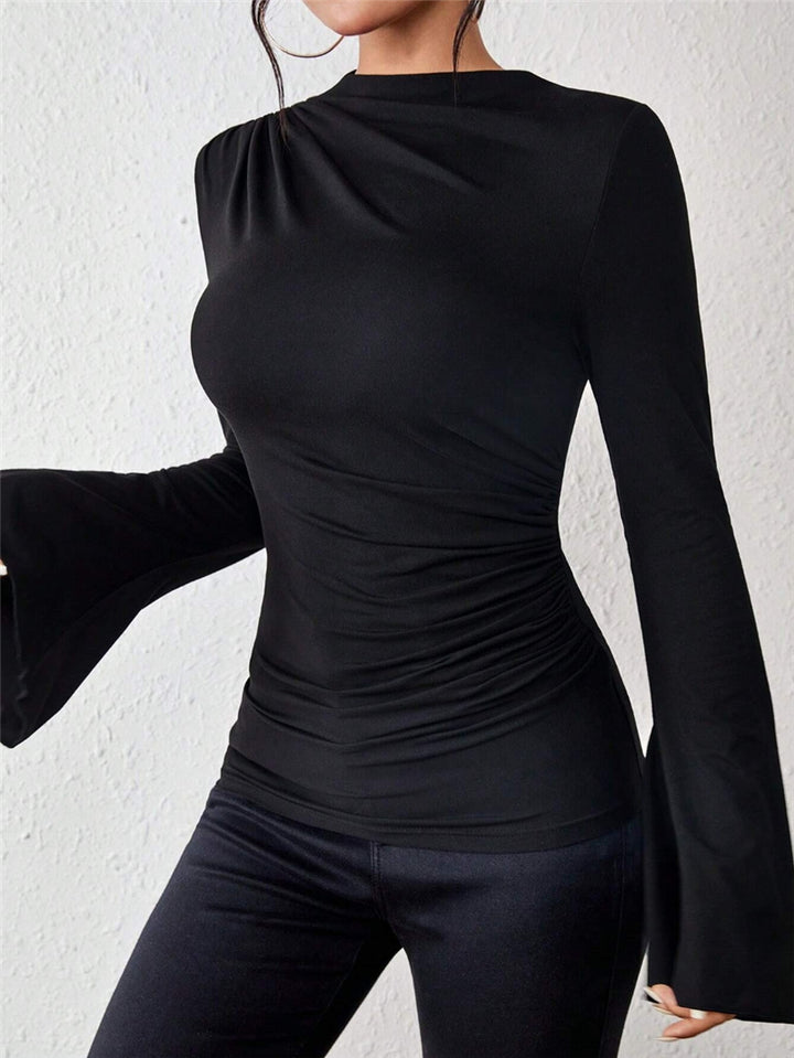 Dame figurtilpasset langærmet top med drapering detaljer Stilla