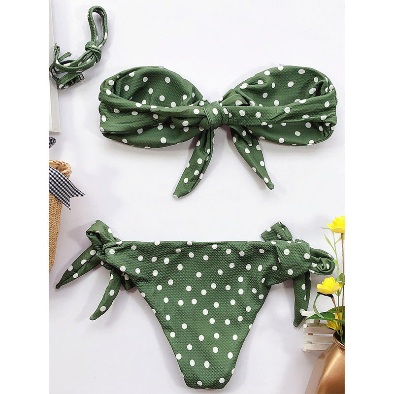 Femme Højskåret Prikket Bikini Sæt Stilla
