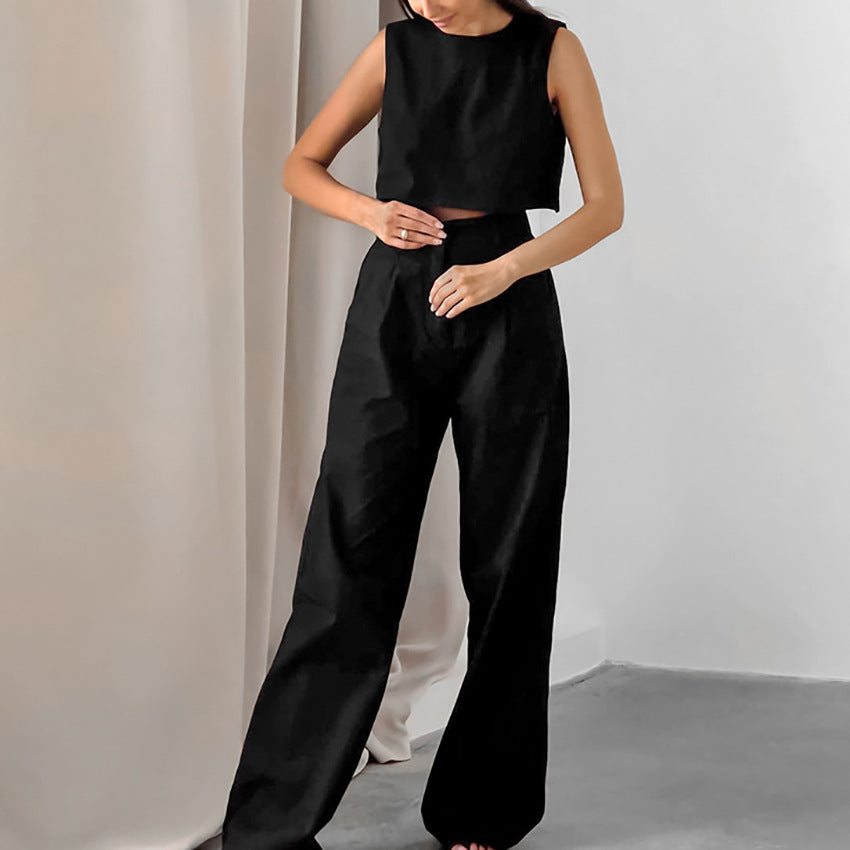 Damer Crop-Top og løse bukser sæt med elegant design og høj talje Stilla