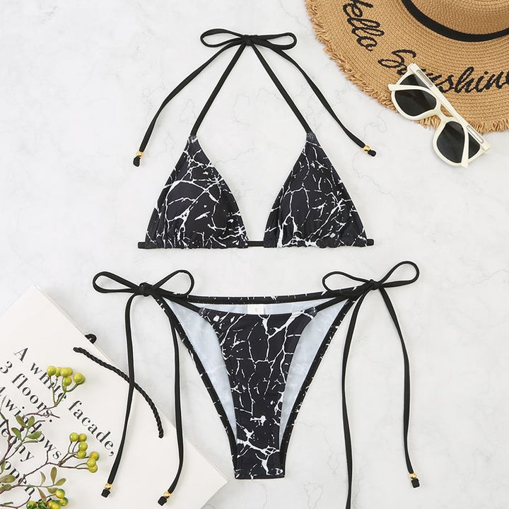 Dame Floral Print Triangle Bikini Sæt Stilla