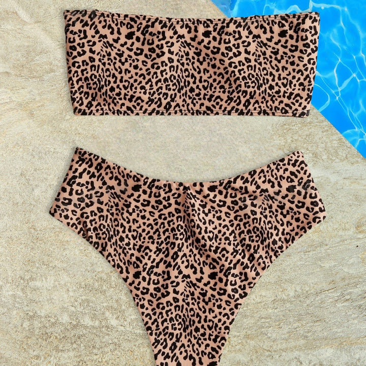 Dame bandeau-bikini sæt med elegant leopardmønster Skovae