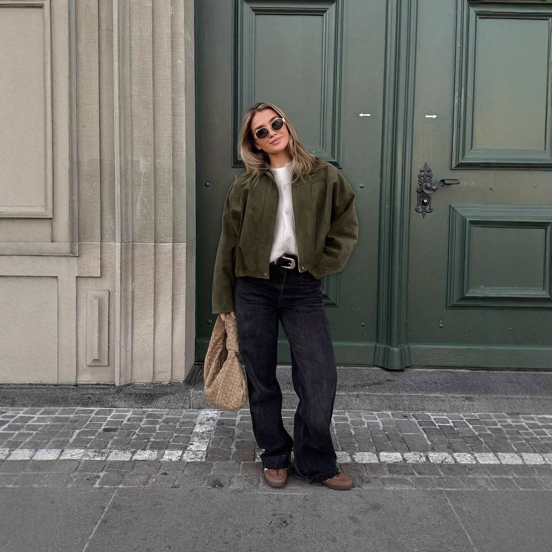 Dame oversized jakke lavet af blød ruskind imitation Stilla