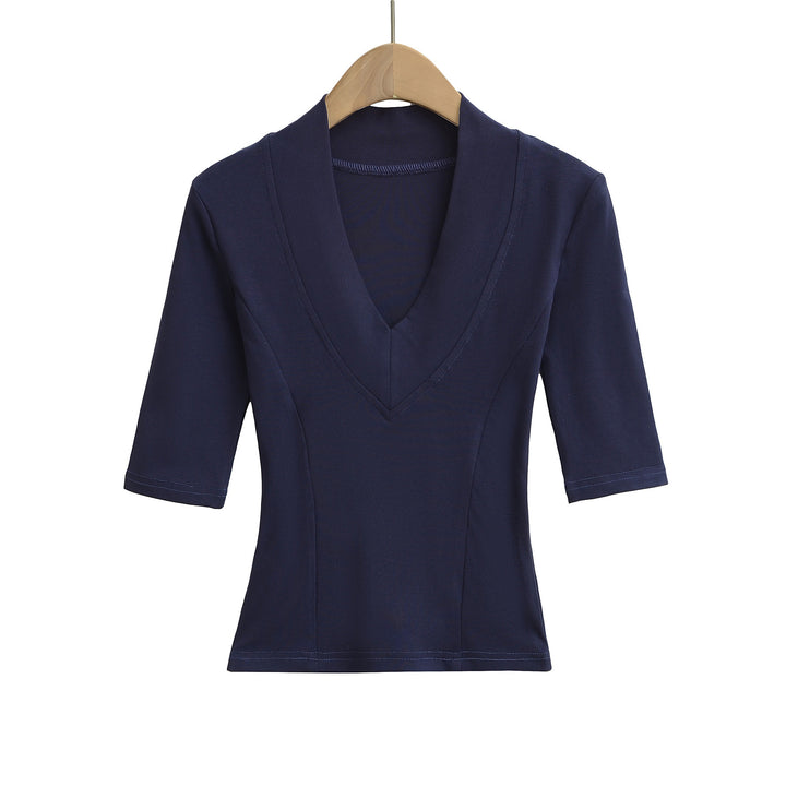 Dame elegant bluse med dyb V-hals og korte ærmer Stilla