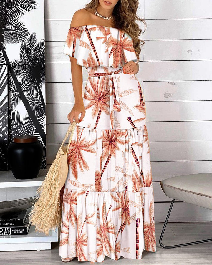Dame maxikjole med off-shoulder design og blomster mønster Stilla
