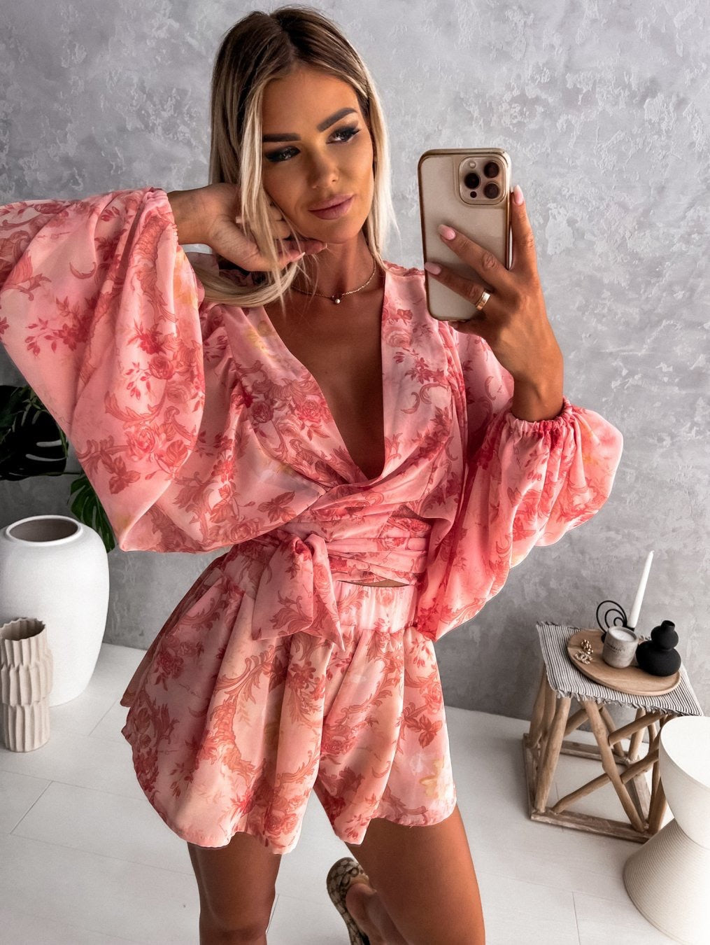 Kvinder Elegant Bohemian Print Wrap Playsuit Stilla