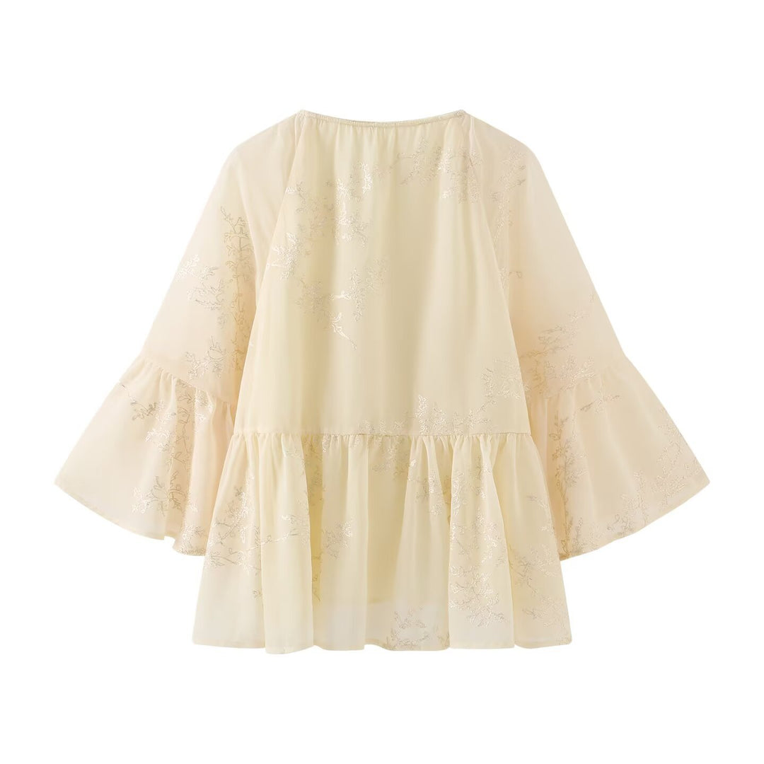 Damer let bluse T-shirt med flydende snit og elegante bindebånd detaljer Skovae