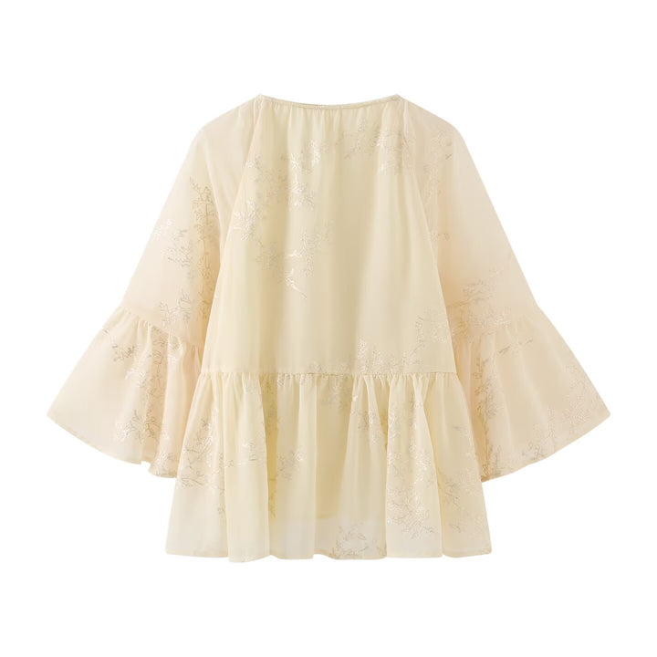 Damer let bluse T-shirt med flydende snit og elegante bindebånd detaljer Skovae
