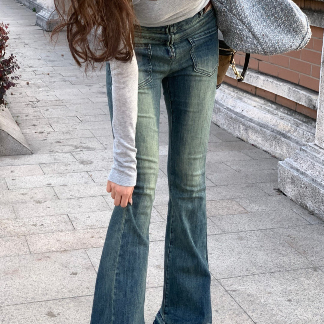 Dame højtaljede jeans med trendy used-look og moderne snit Stilla