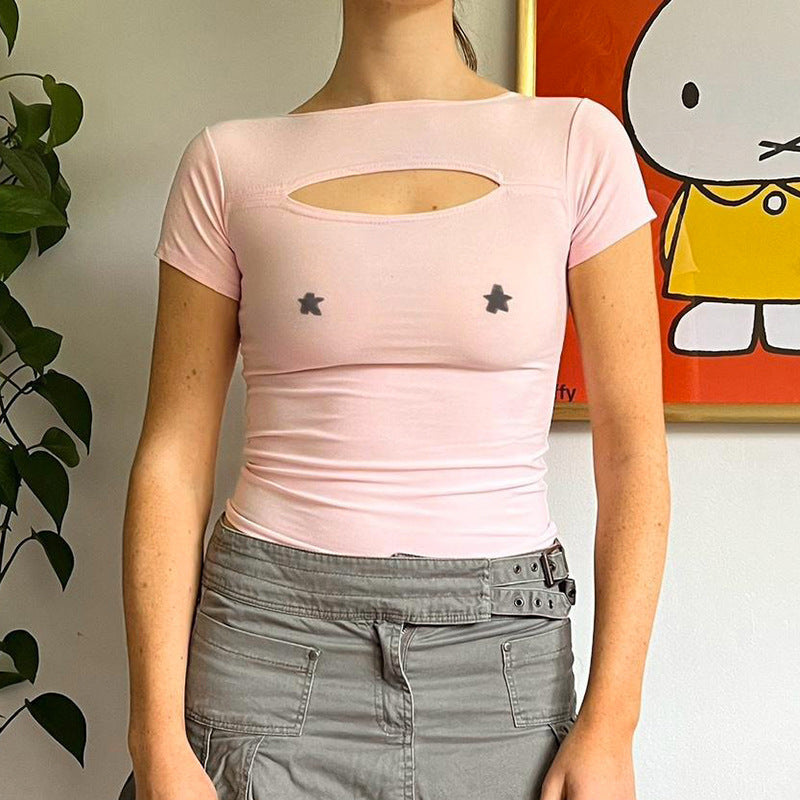 Dame luftig bærestrop skjorte med elegant cut-out-design og blomstertryk Skovae