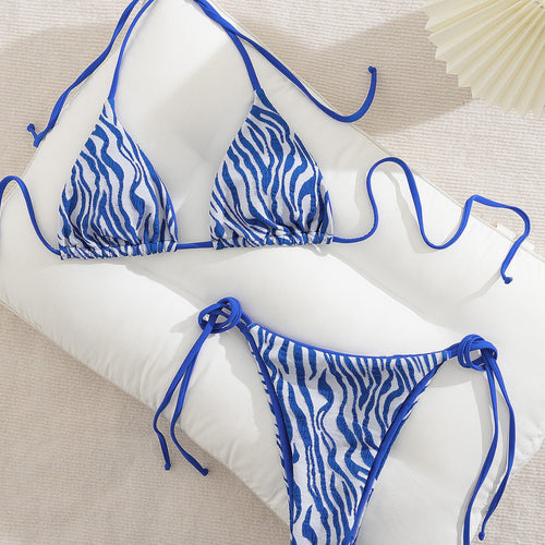 Dame triangeld-bikini med trendy zebra-mønster og justerbare bindebånd Skovae