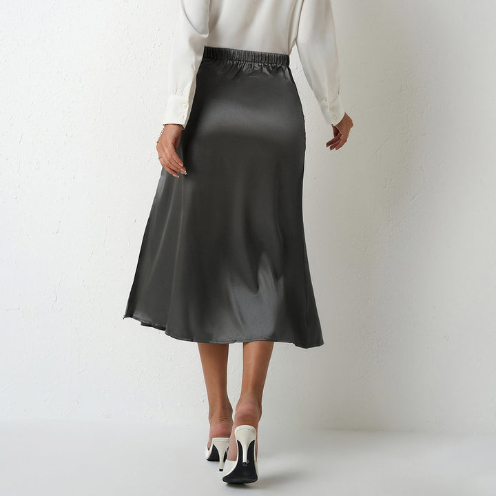 Dame elegant midi nederdel med flydende snit og satin-finish Skovae