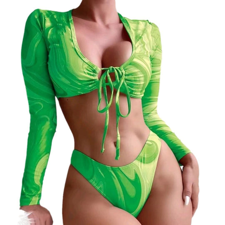 Dame bikiniset med langærmet crop-top og højtsiddende slip Stilla