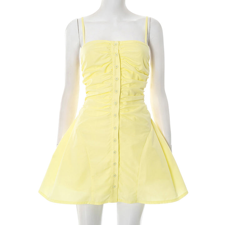 Femme Button-Up Mini Kjole med rynkede detaljer Stilla
