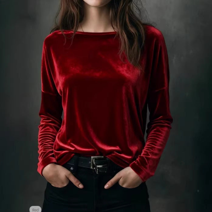 Damer elegant lys velour langærmet top