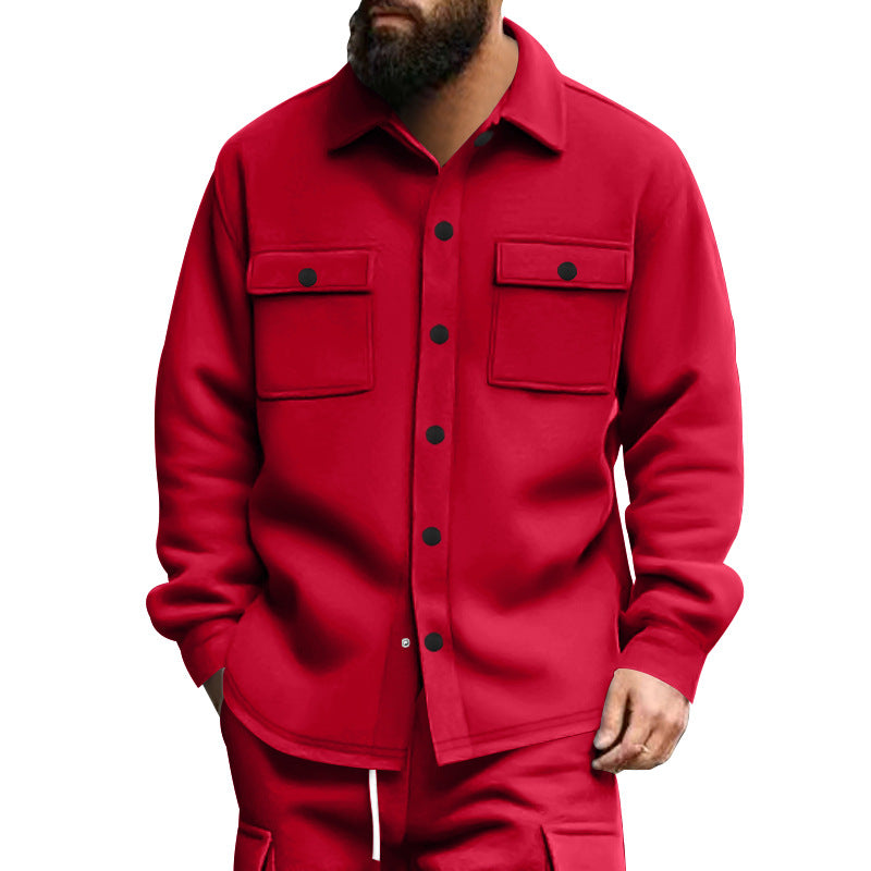 Herren nan robust uldfleece-overhemjakke med påsyede brystlommer og trykknaplukning Skovae